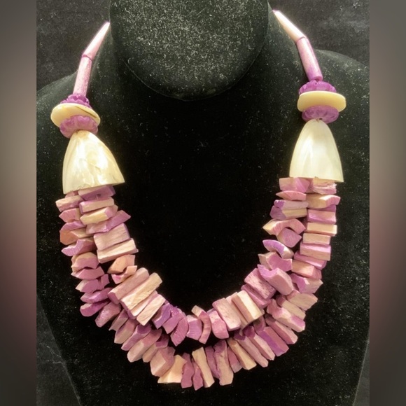 Vintage Jewelry - Vintage Bone Statement Necklace | Dyed Lavender Bone Jewelry